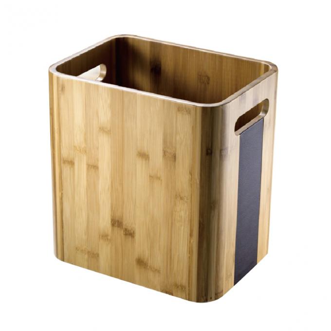 Rectangular Bamboo Hotel Bamboo + PU leather Waste Bins for Bathroom 0