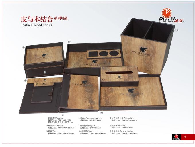 Customized A4 Leather Hotel Guest Room Folders PU And Wood 0