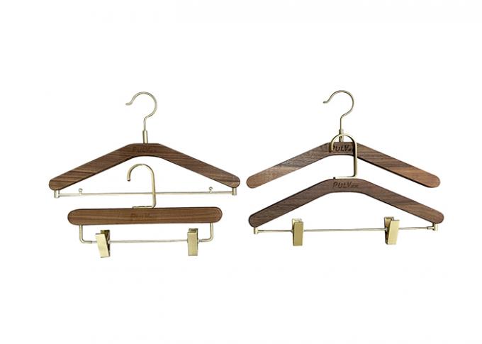 Luxury Wood Bedroom Closet Hanger Walnut Colour with Brass Metal Hook 0